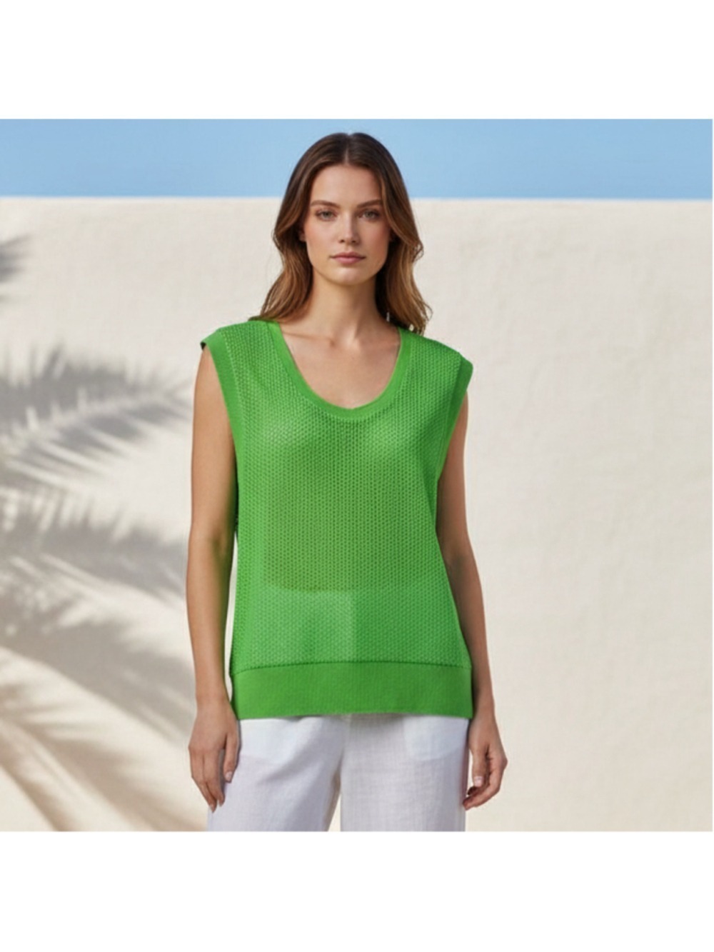 Zara lime green scoop neck sleeveless Mesh knit vest Sz L Eclectic Y2K style